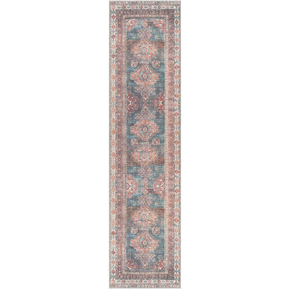 Machine Woven CLN-2305 Blue, Dusty Coral Rugs #color_blue, dusty coral