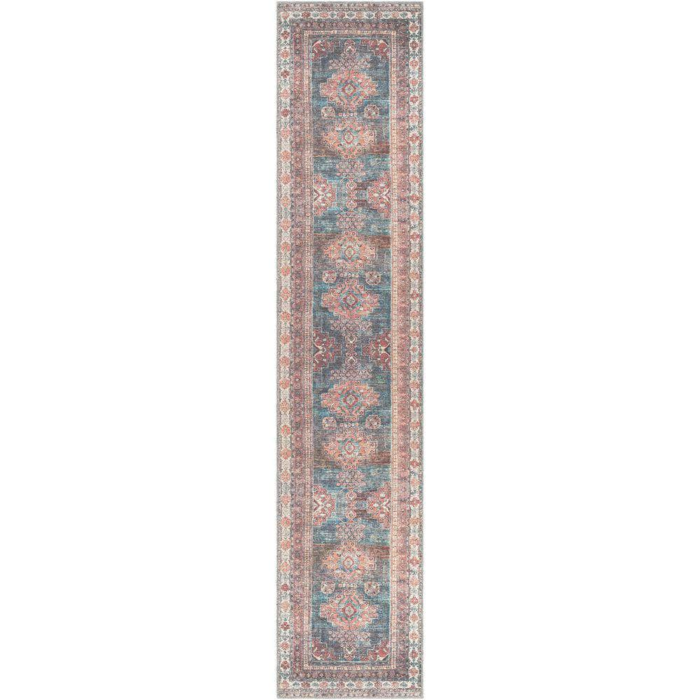 Machine Woven CLN-2305 Blue, Dusty Coral Rugs #color_blue, dusty coral