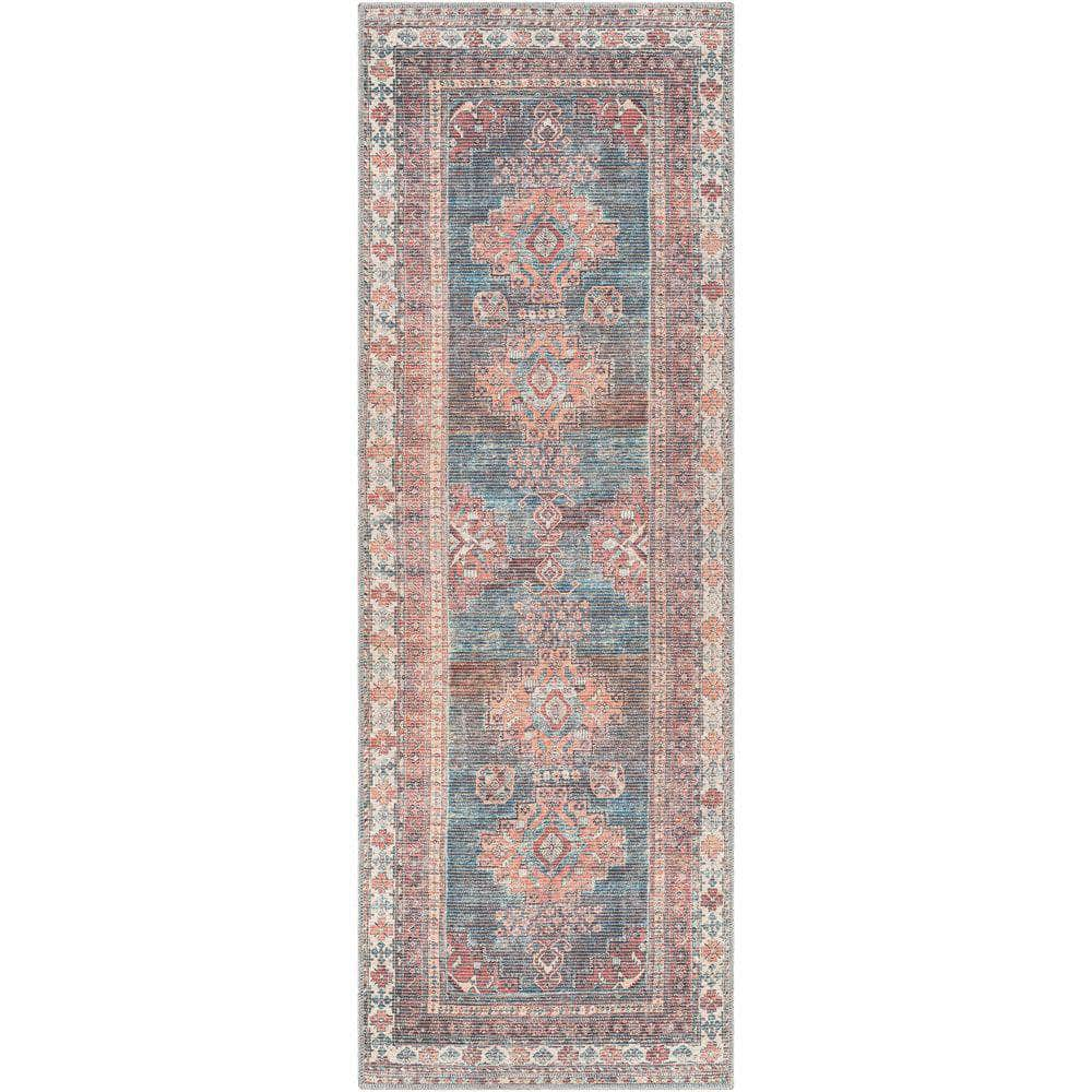 Machine Woven CLN-2305 Blue, Dusty Coral Rugs #color_blue, dusty coral