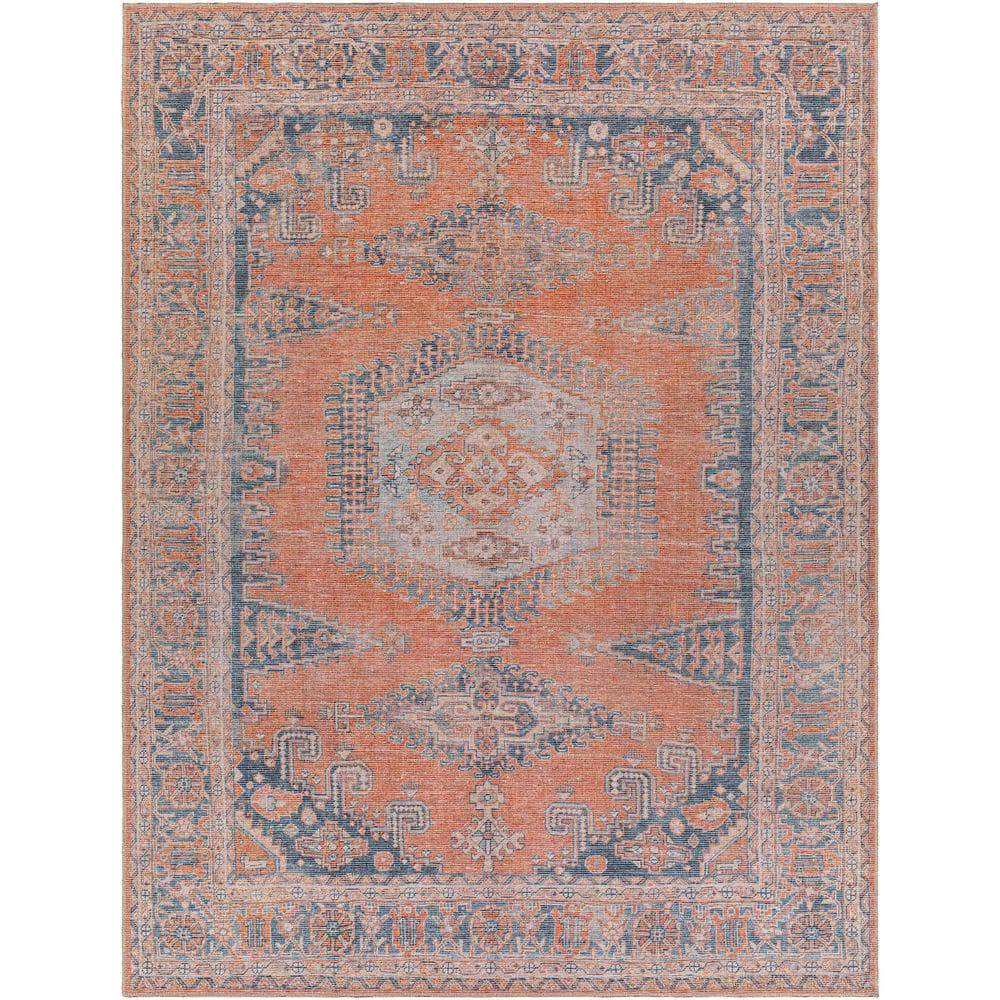 Machine Woven CLN-2306 Burnt Orange, Blue Rugs #color_burnt orange, blue