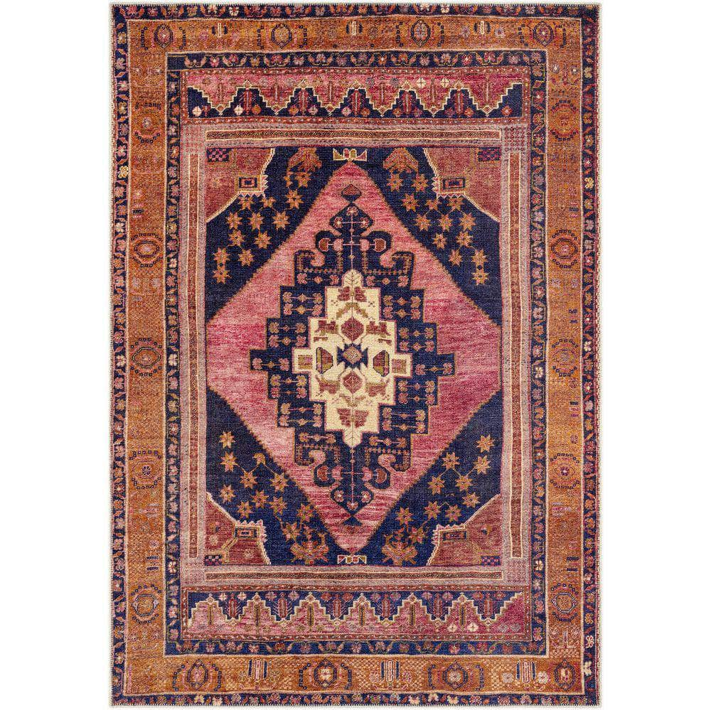 Machine Woven AML-2347 Dark Blue, Rose Rugs #color_dark blue, rose