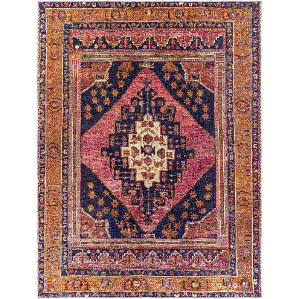 Machine Woven AML-2347 Dark Blue, Rose Rugs #color_dark blue, rose