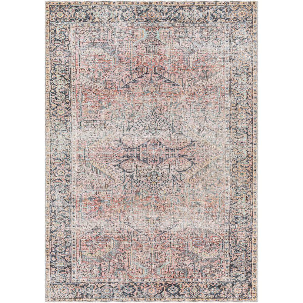 Machine Woven KMR-2303 Dusty Coral, Dark Blue Rugs #color_dusty coral, dark blue