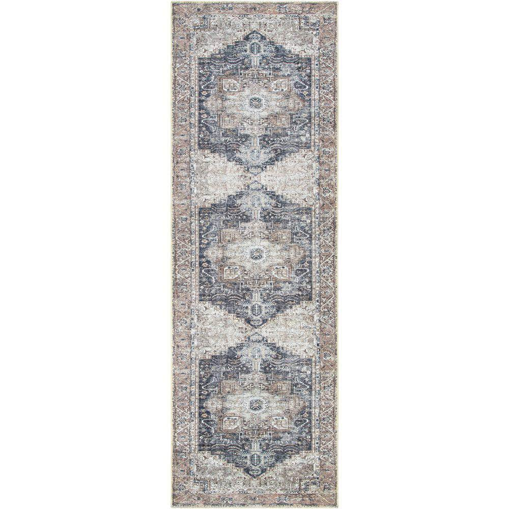 Machine Woven AML-2360 Ink Blue, Medium Brown Rugs #color_ink blue, medium brown