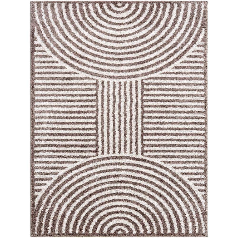 Machine Woven FSG-2331 Light Beige, Dark Brown Rugs #color_light beige, dark brown