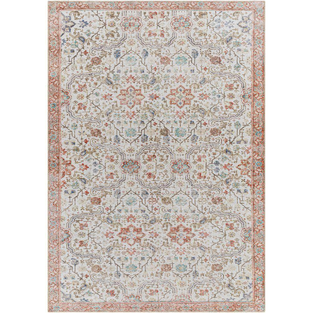 Machine Woven AML-2365 Light Gray, Dusty Coral Rugs #color_light gray, dusty coral