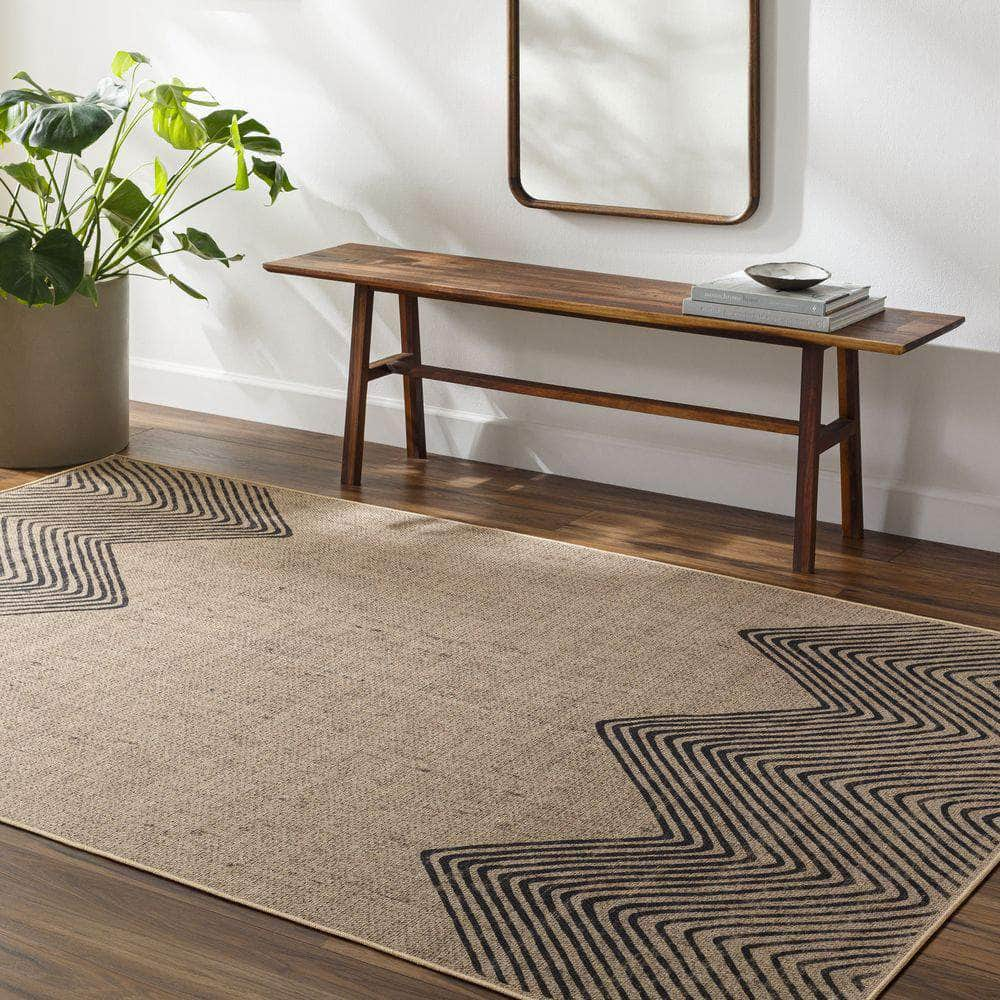 Machine Woven EZT-2314 Light Brown, Black Rugs #color_light brown, black