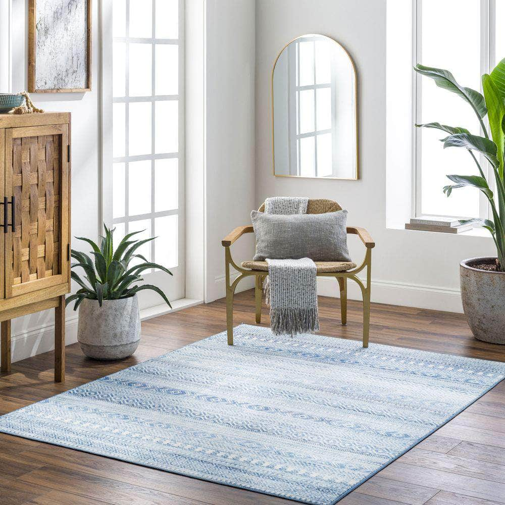 Machine Woven HRH-2306 Denim, Beige Rugs #color_denim, beige