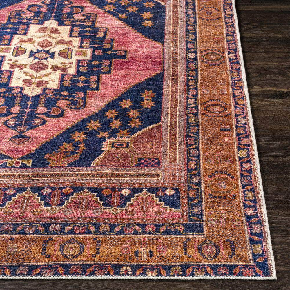 Machine Woven AML-2347 Dark Blue, Rose Rugs #color_dark blue, rose