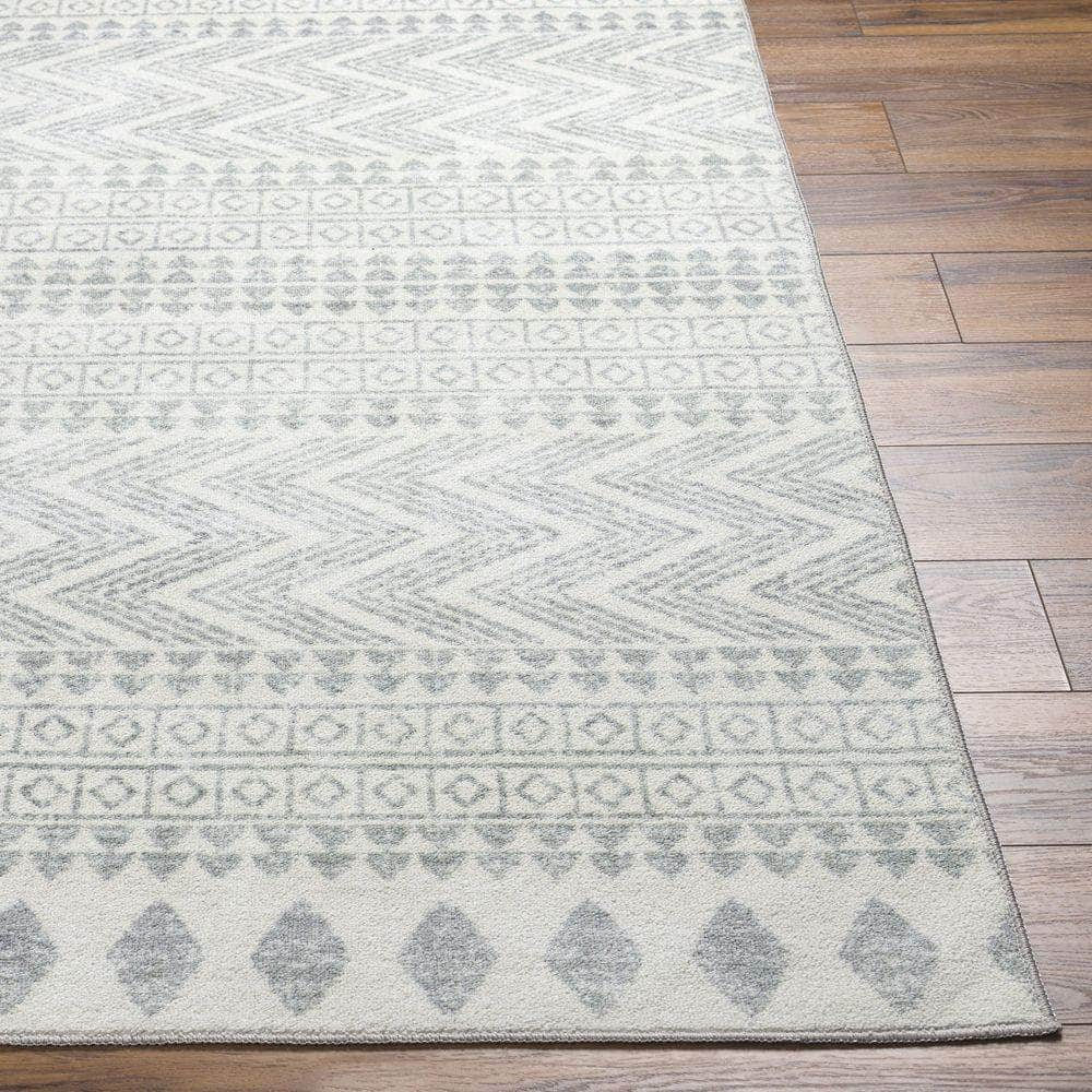 Machine Woven HRH-2300 White, Medium Gray Rugs #color_white, medium gray