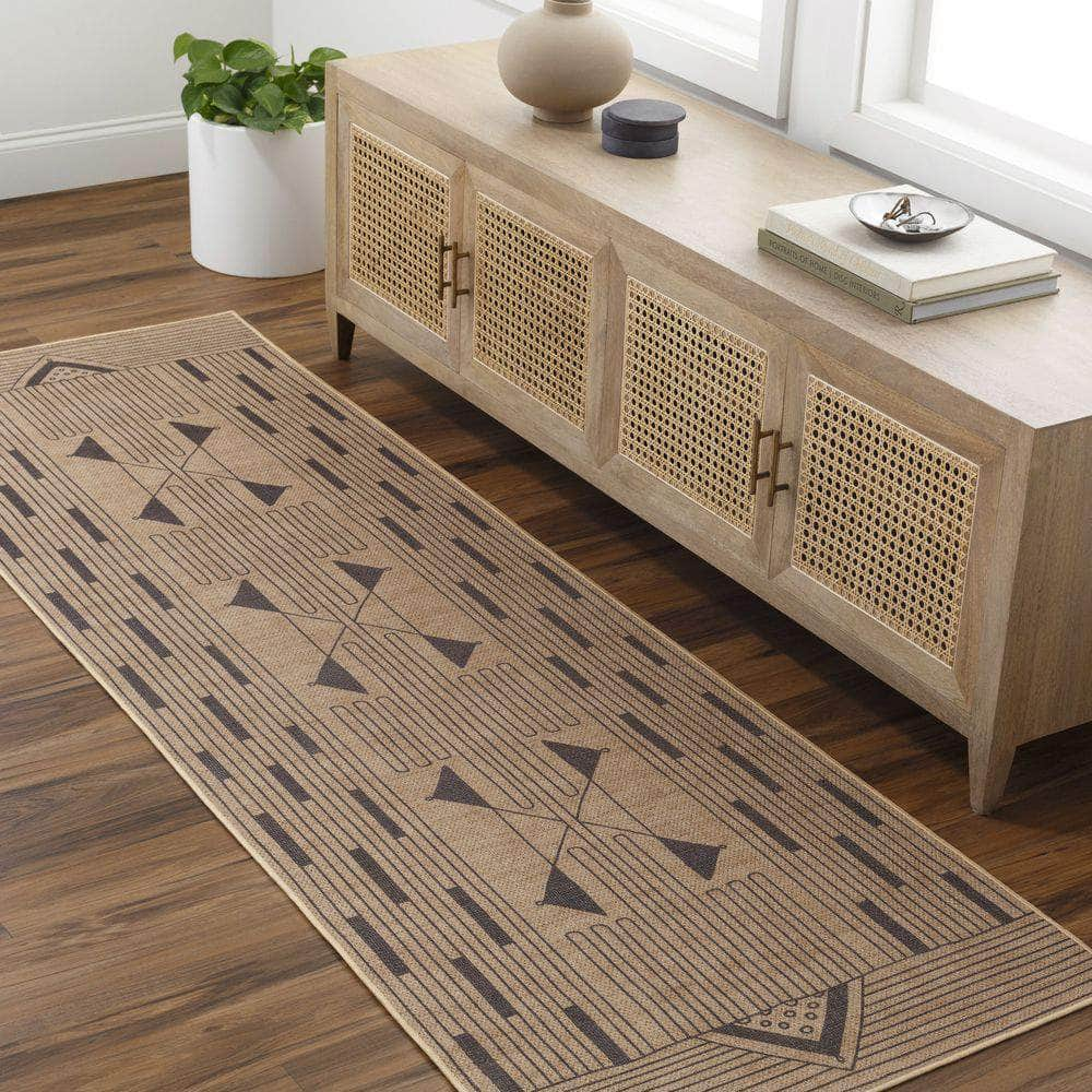 Machine Woven EZT-2302 Light Brown, Black Rugs #color_light brown, black