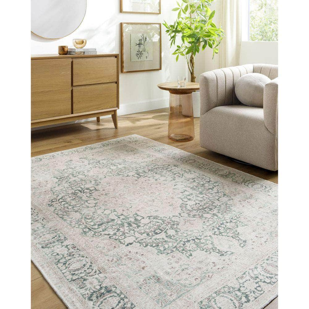 Machine Woven AML-2393 Medium Green, Cream Rugs #color_medium green, cream