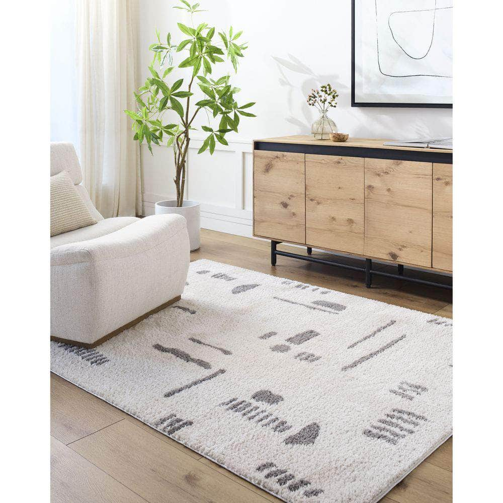 Machine Woven FSG-2303 Light Beige, Charcoal Rugs #color_light beige, charcoal