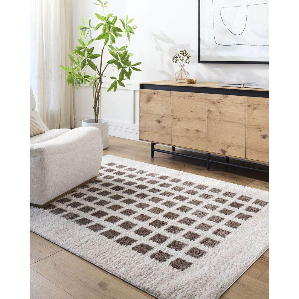 Machine Woven FSG-2318 Light Beige, Dark Brown Rugs #color_light beige, dark brown