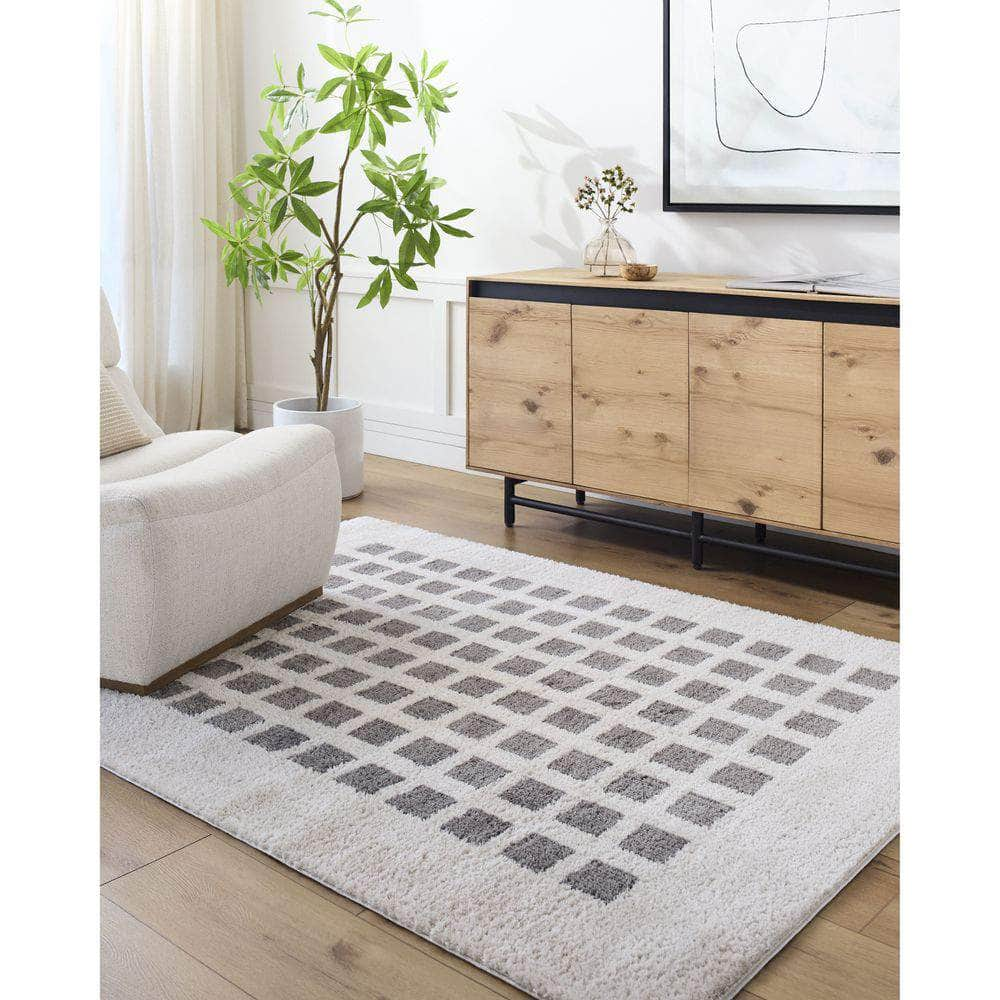 Machine Woven FSG-2321 Light Beige, Charcoal Rugs #color_light beige, charcoal