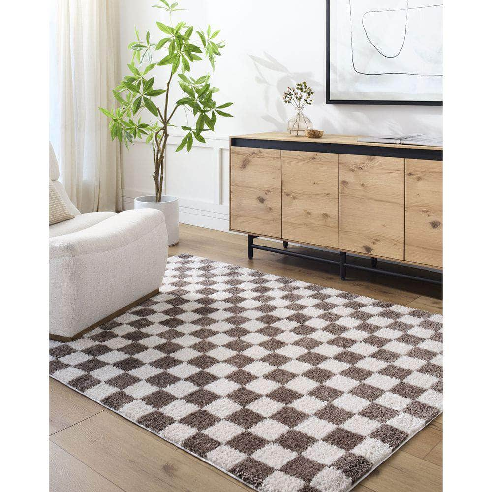 Machine Woven FSG-2328 Light Beige, Dark Brown Rugs #color_light beige, dark brown