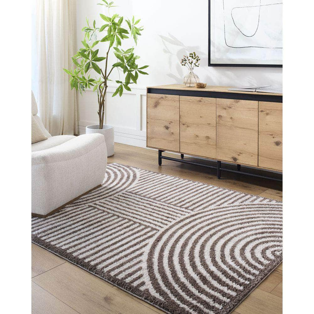 Machine Woven FSG-2331 Light Beige, Dark Brown Rugs #color_light beige, dark brown