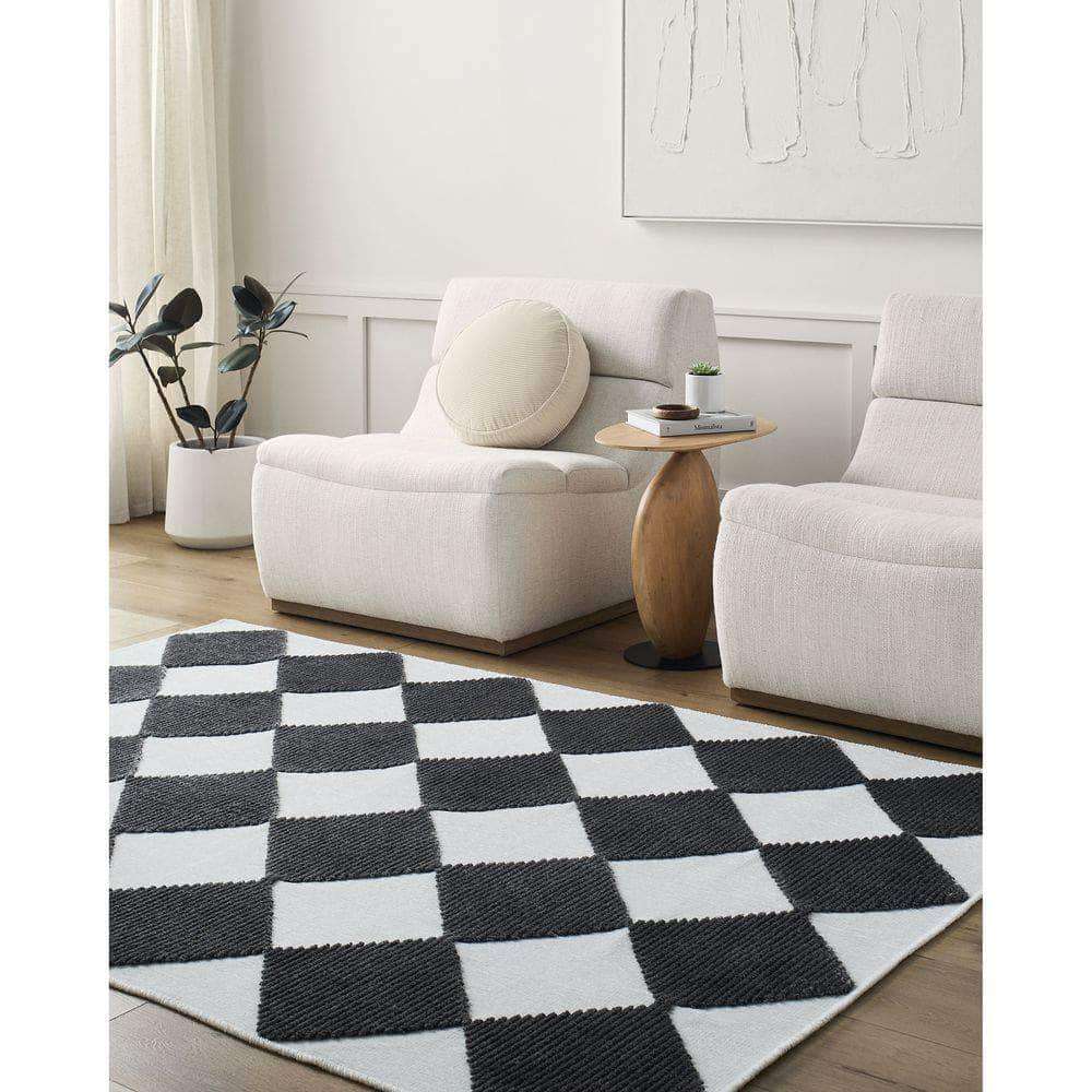 Machine Woven LYA-2350 White, Charcoal Rugs #color_white, charcoal