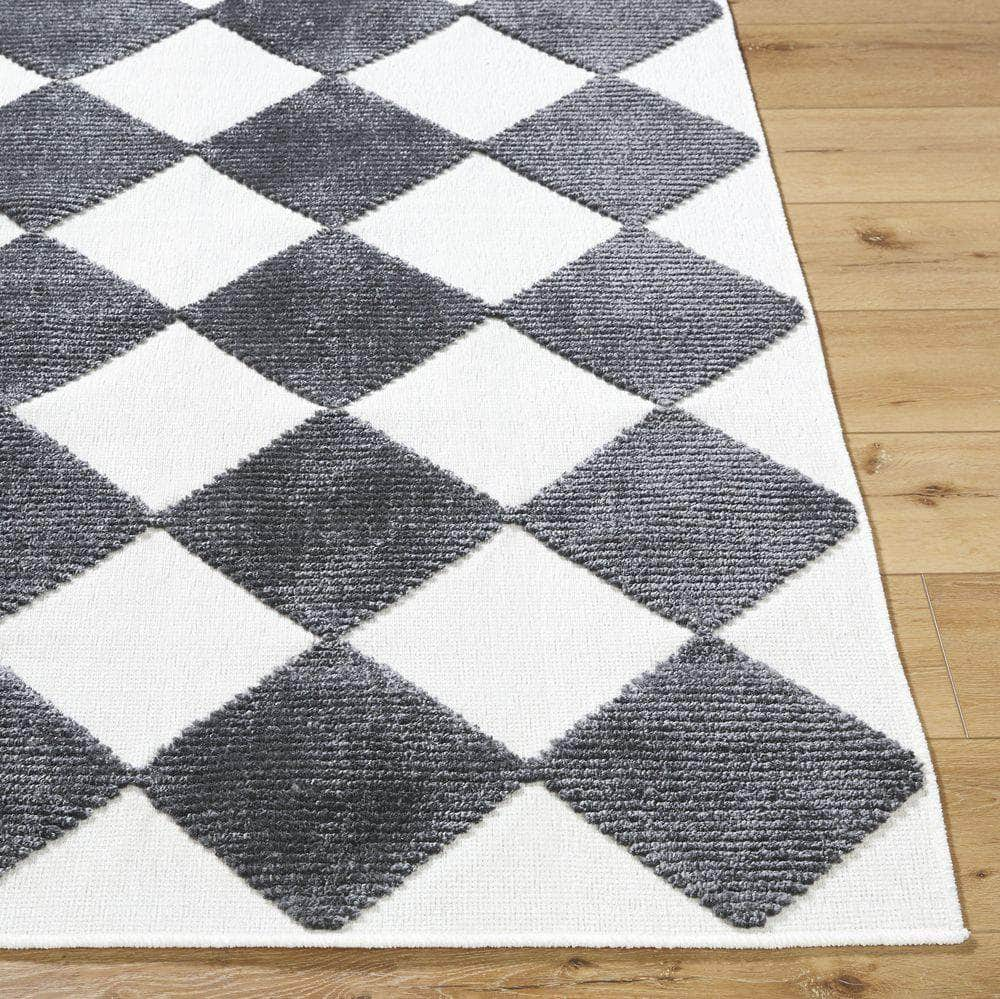 Machine Woven LYA-2350 White, Charcoal Rugs #color_white, charcoal