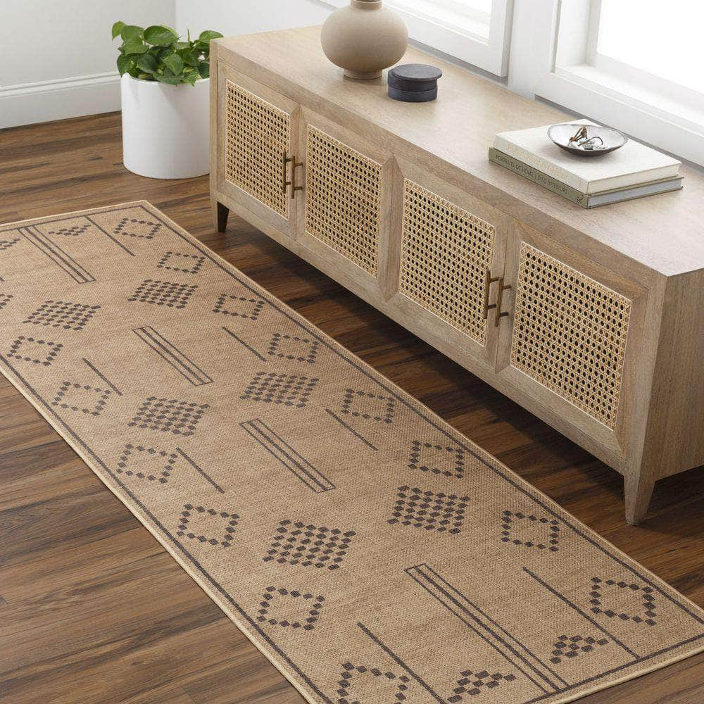 Machine Woven EZT-2303 Light Brown, Black Rugs #color_light brown, black