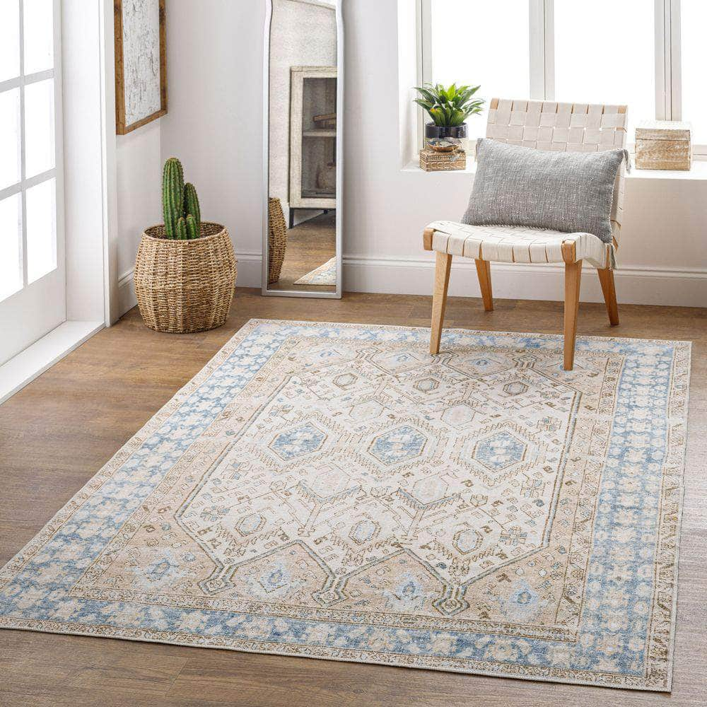 Machine Woven RGE-2304 Cream, Sky Blue Rugs #color_cream, sky blue