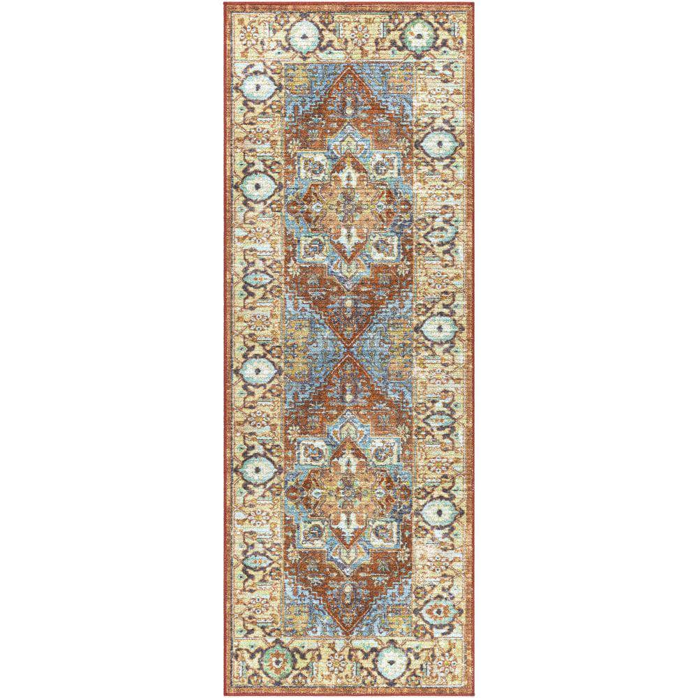 Machine Woven LEC-2307 Rust, Dark Blue Rugs #color_rust, dark blue