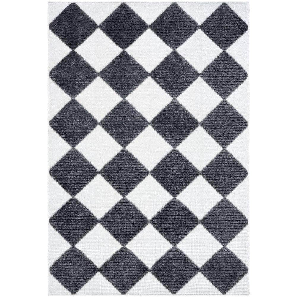 Machine Woven LYA-2350 White, Charcoal Rugs #color_white, charcoal