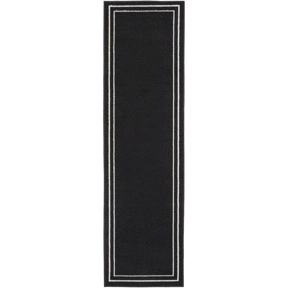 Nourison Essentials NRE02 Black Ivory Rugs #color_black ivory