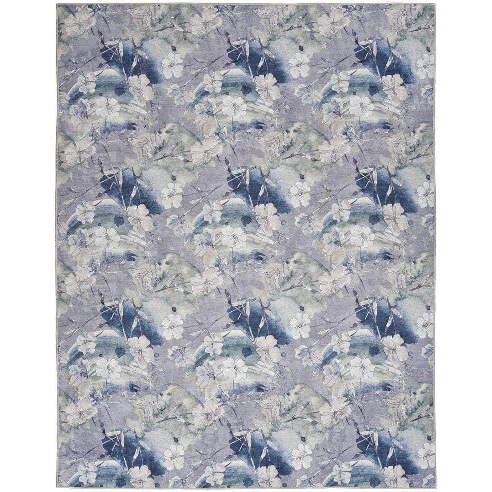 Nourison Washables NWB07 Grey Blue Rug #color_grey blue