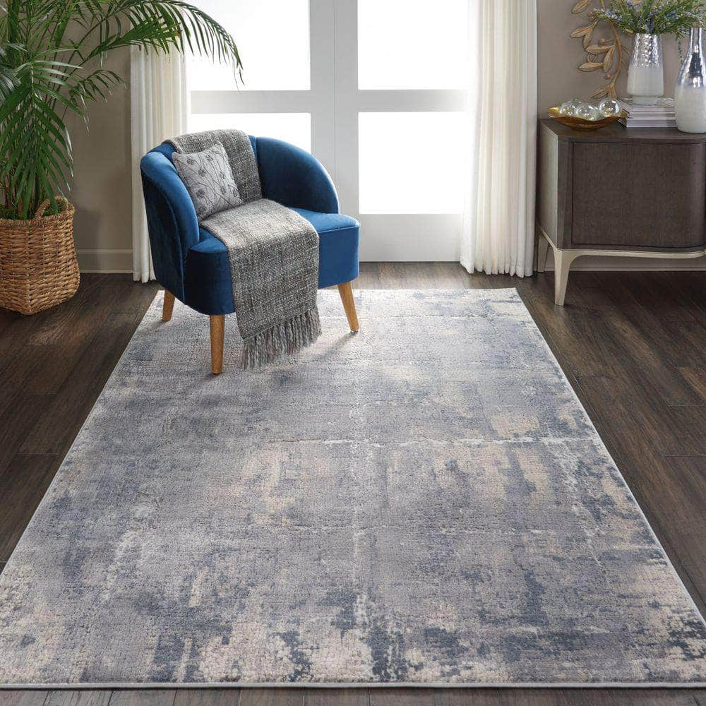 Rustic Textures RUS06 Ivory/Blue Rugs #color_ivory/blue