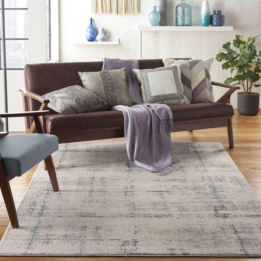 Rustic Textures RUS06 Ivory/Blue Rugs #color_ivory/blue