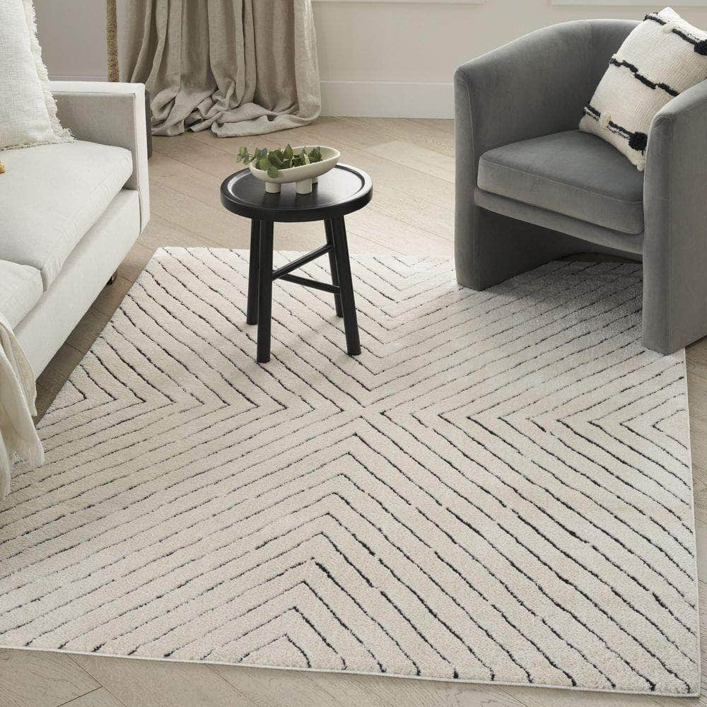 Cozy Modern CMD01 Ivory Black Rug #color_ivory black