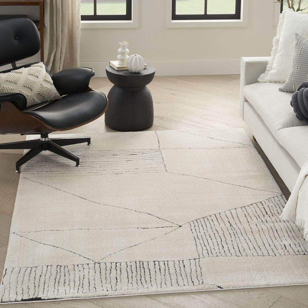 Cozy Modern CMD02 Ivory Black Rug #color_ivory black