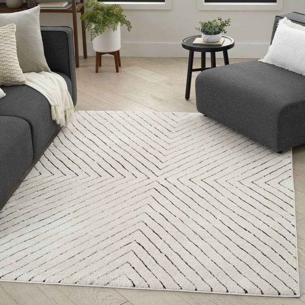 Modern Comfort MNC01 Ivory Black Rug #color_ivory black