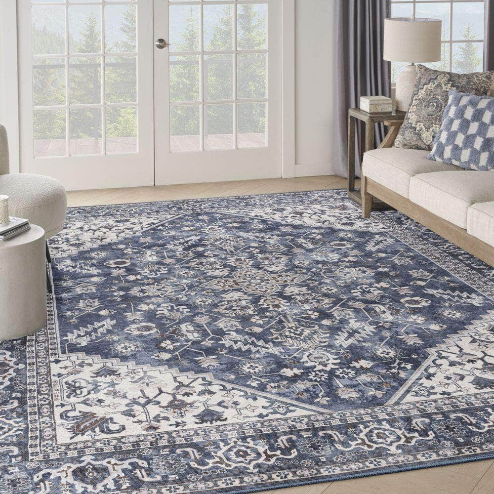 Machine Washable Series 1 SR104 Navy Ivory Rug #color_navy ivory