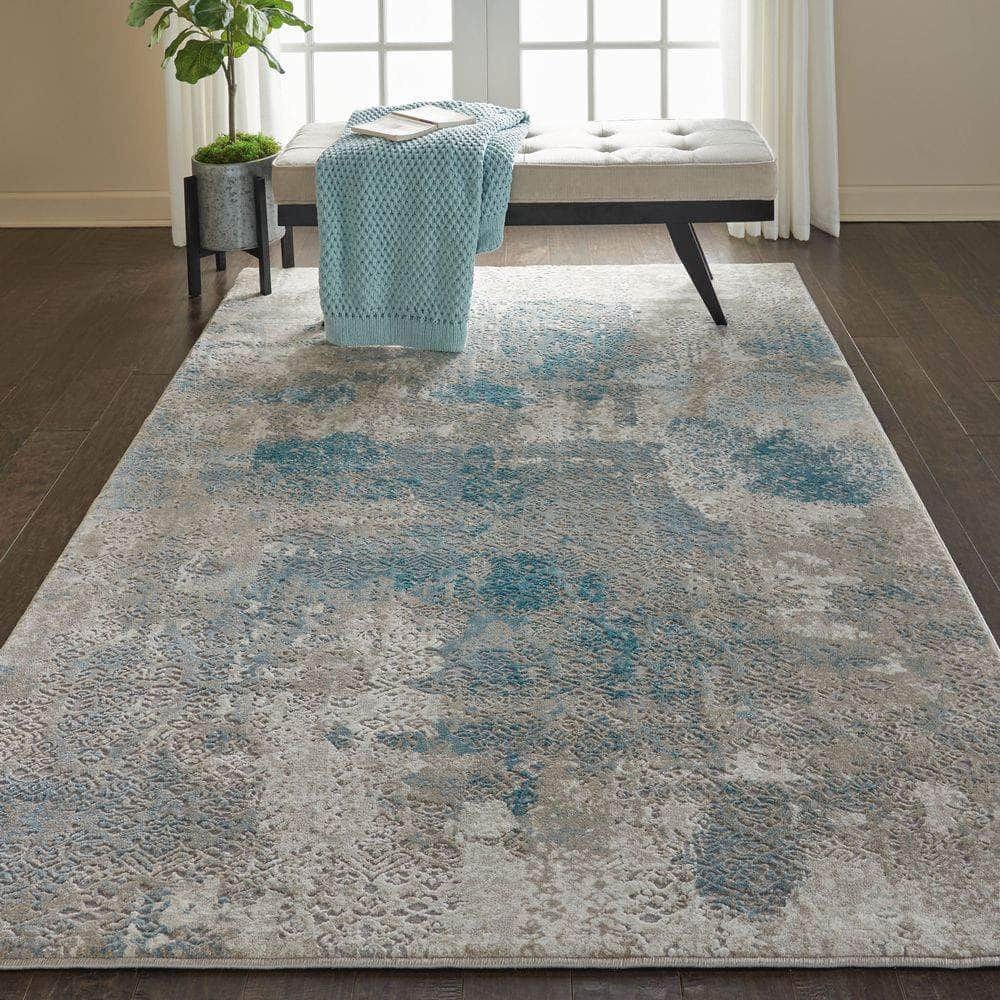 Karma KRM07 Ivory/Light Blue Rugs #color_ivory/light blue