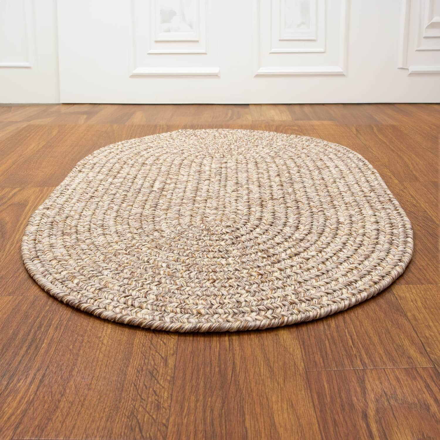 Beige Farmhouse Rug -  Washable Indoor/Outdoor -Primitive Braided Rugs  - Made in USA