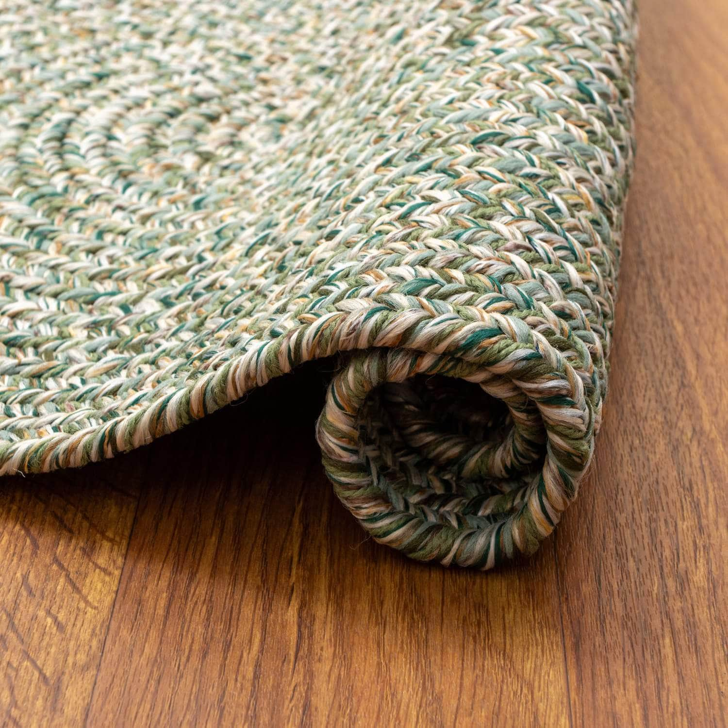 Green Farmhouse Rug -  Washable Indoor/Outdoor -Primitive Braided Rugs  - Made in USA