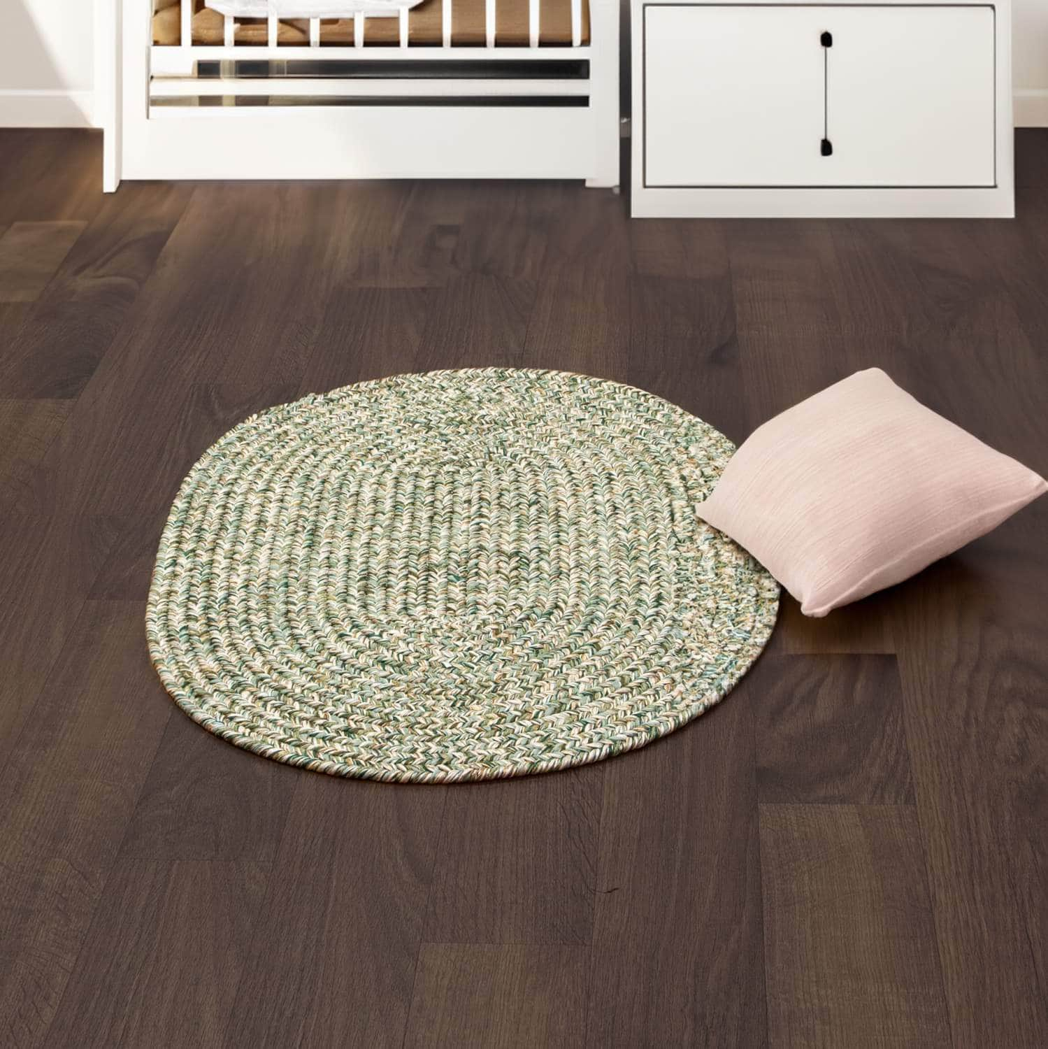 Green Farmhouse Rug -  Washable Indoor/Outdoor -Primitive Braided Rugs  - Made in USA