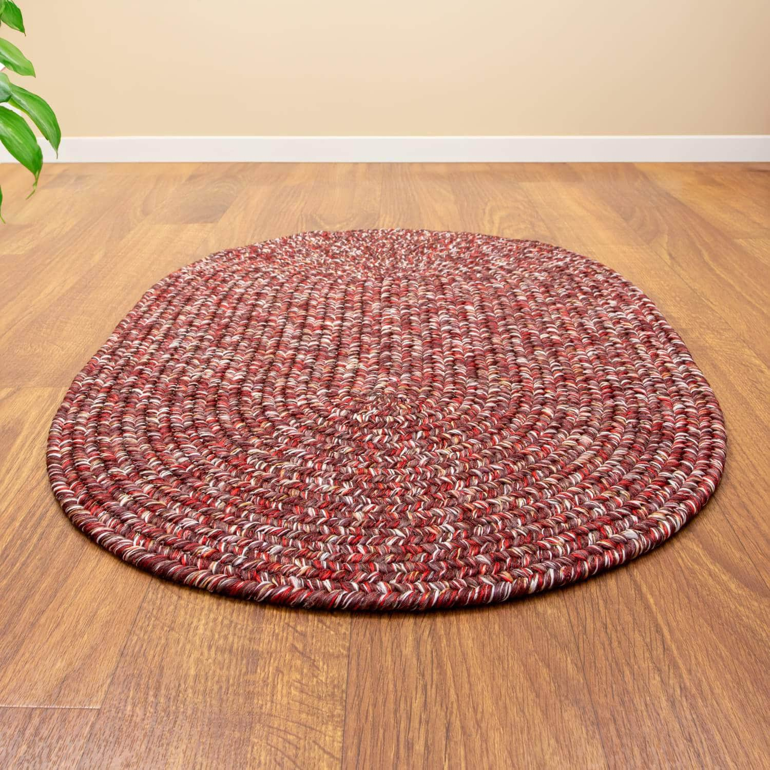 Red Farmhouse Rug -  Washable Indoor/Outdoor -Primitive Braided Rugs  - Made in USA