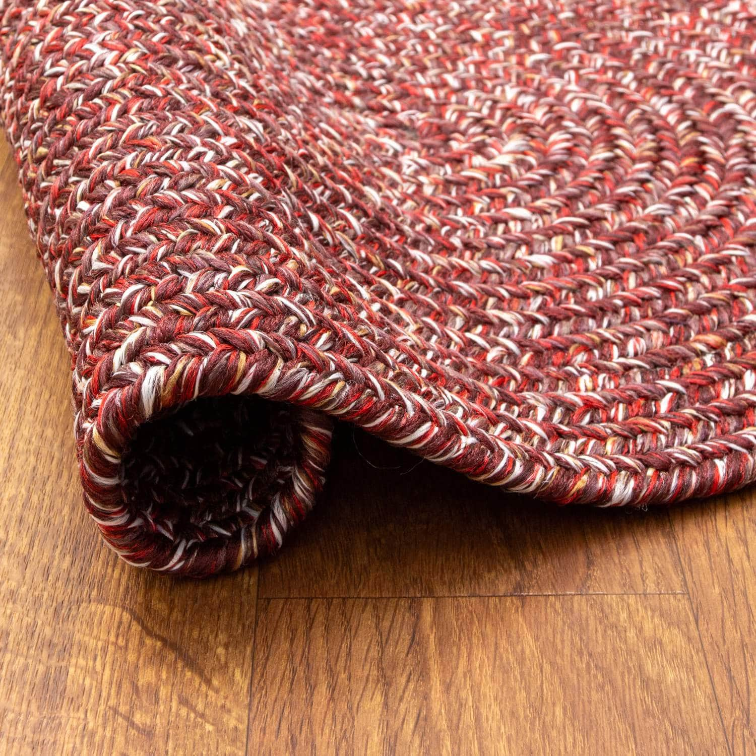 Red Farmhouse Rug -  Washable Indoor/Outdoor -Primitive Braided Rugs  - Made in USA