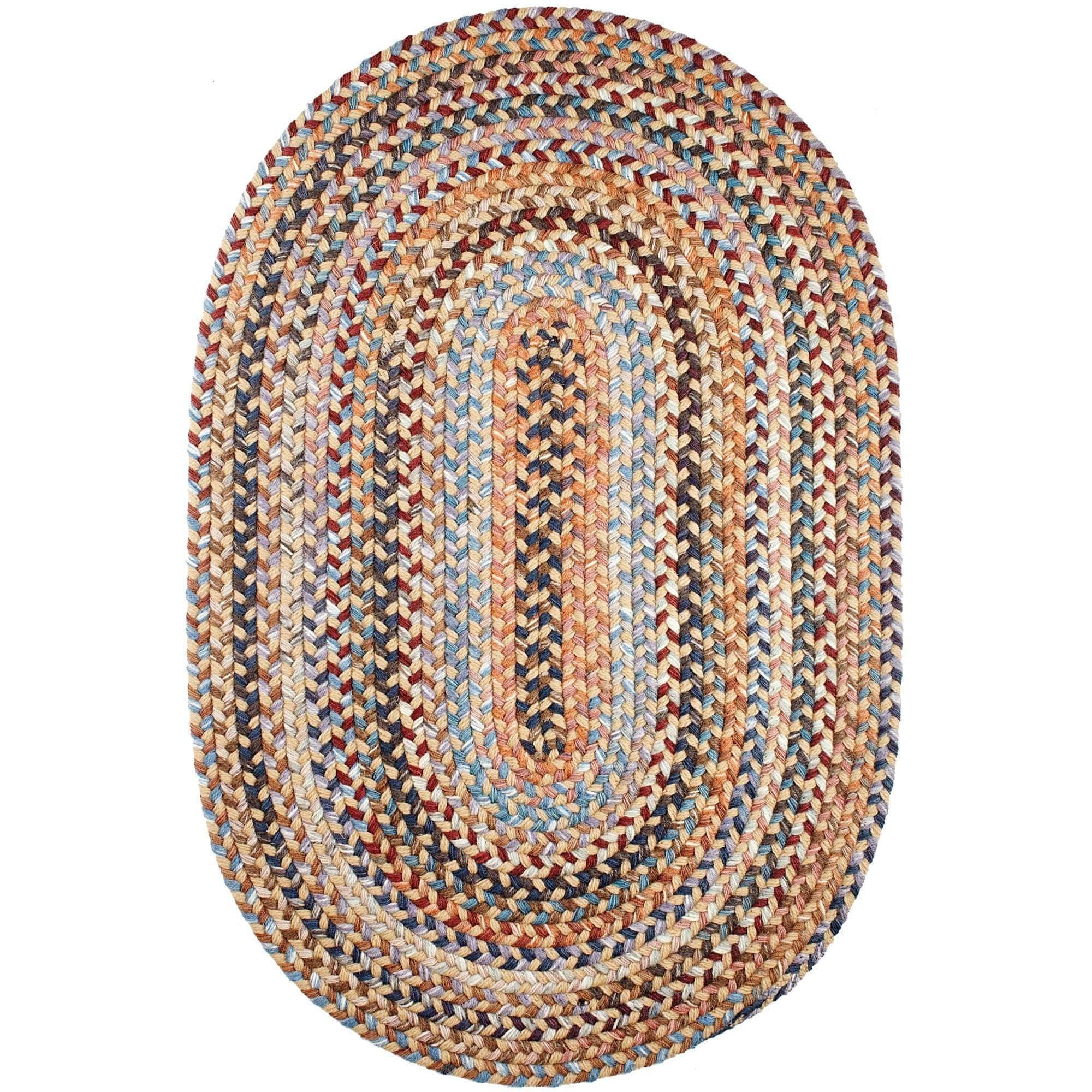 Neutral Wheat Brown Braided Wool Rug - Soft Reversible Area Rug - Made in USA