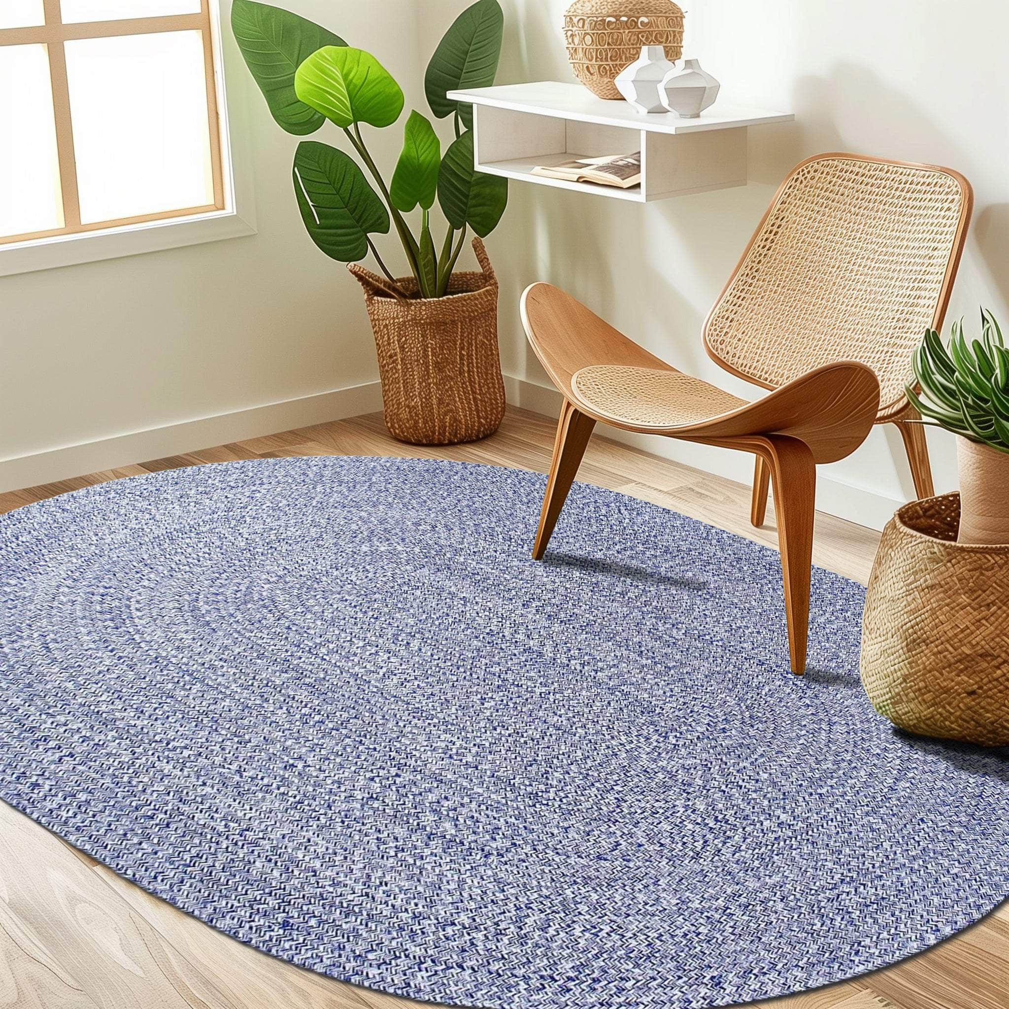 Blue & White Braided Rug Farmhouse Clearance #shape_Oval