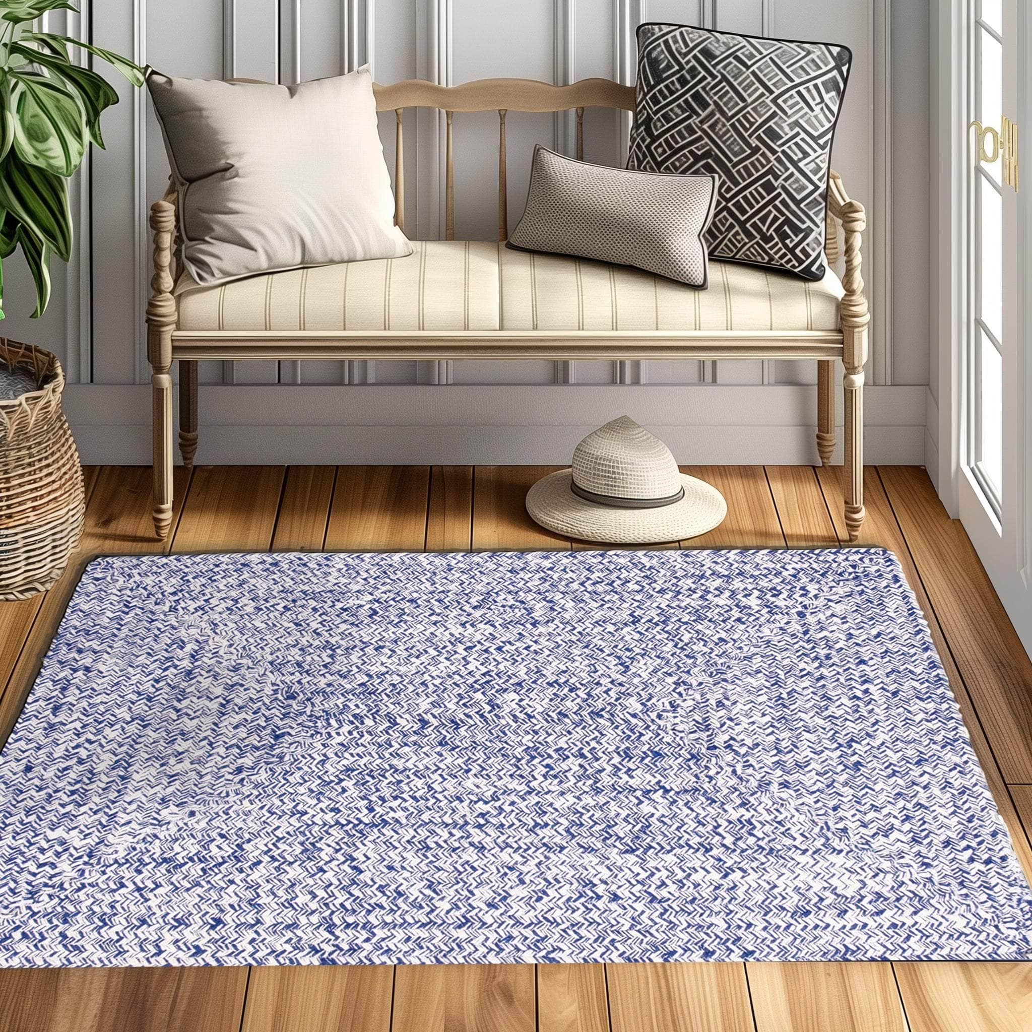 Blue & White Braided Rug Farmhouse Clearance #shape_Rectangle