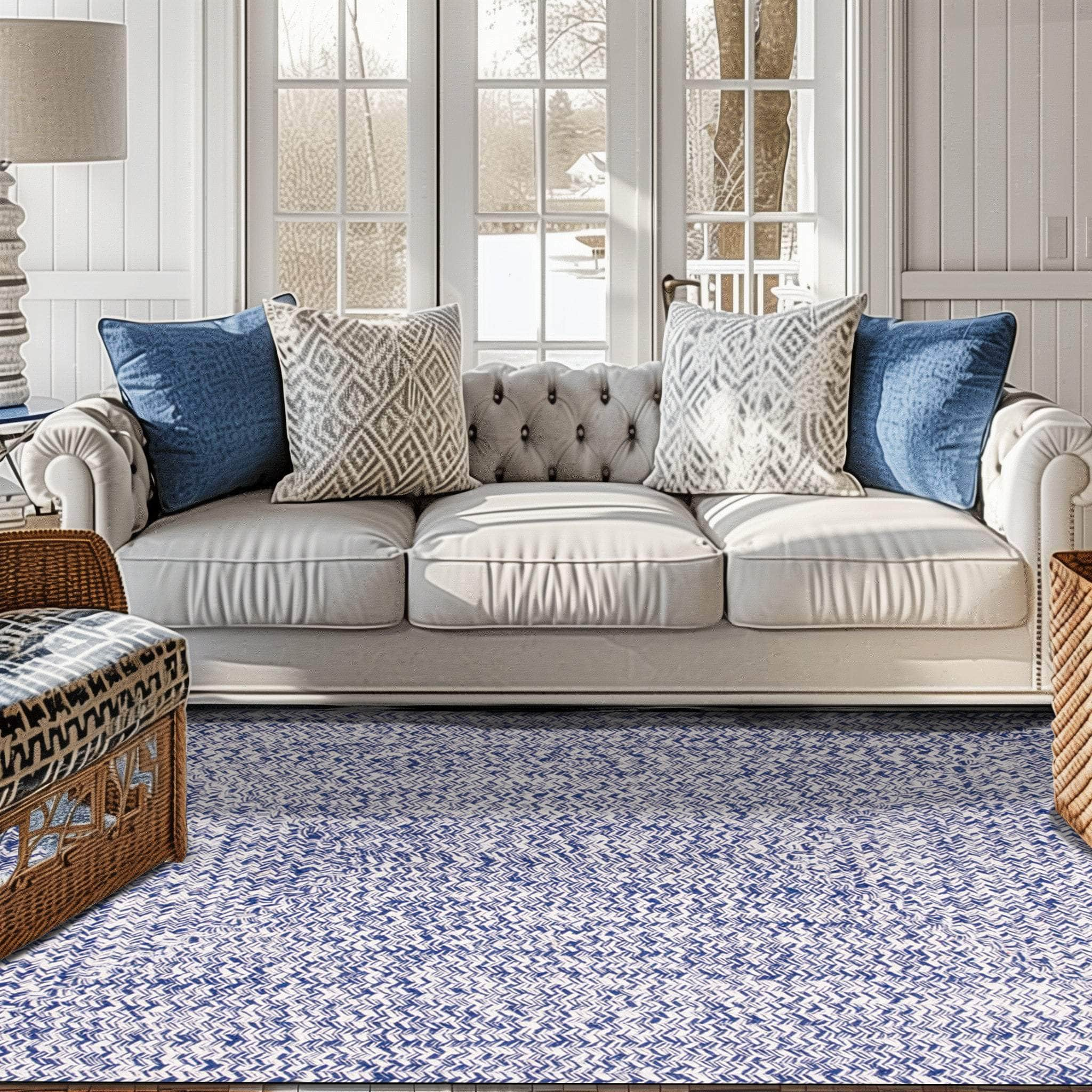 Blue & White Braided Rug Farmhouse Clearance #shape_Rectangle