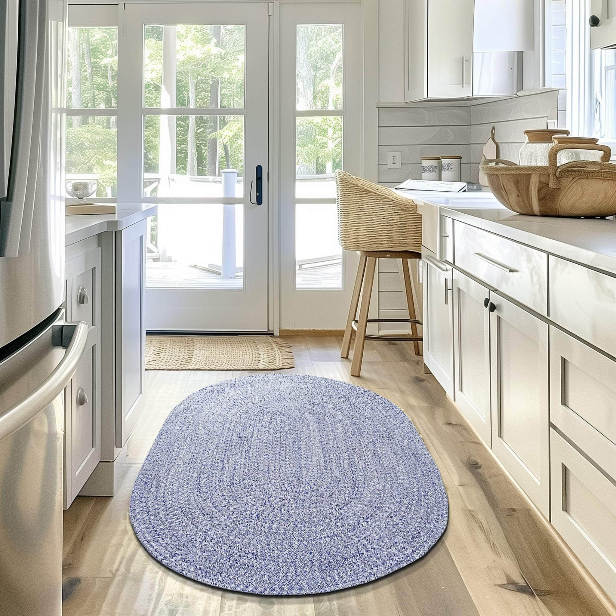 Blue & White Braided Rug Farmhouse Clearance #shape_Oval