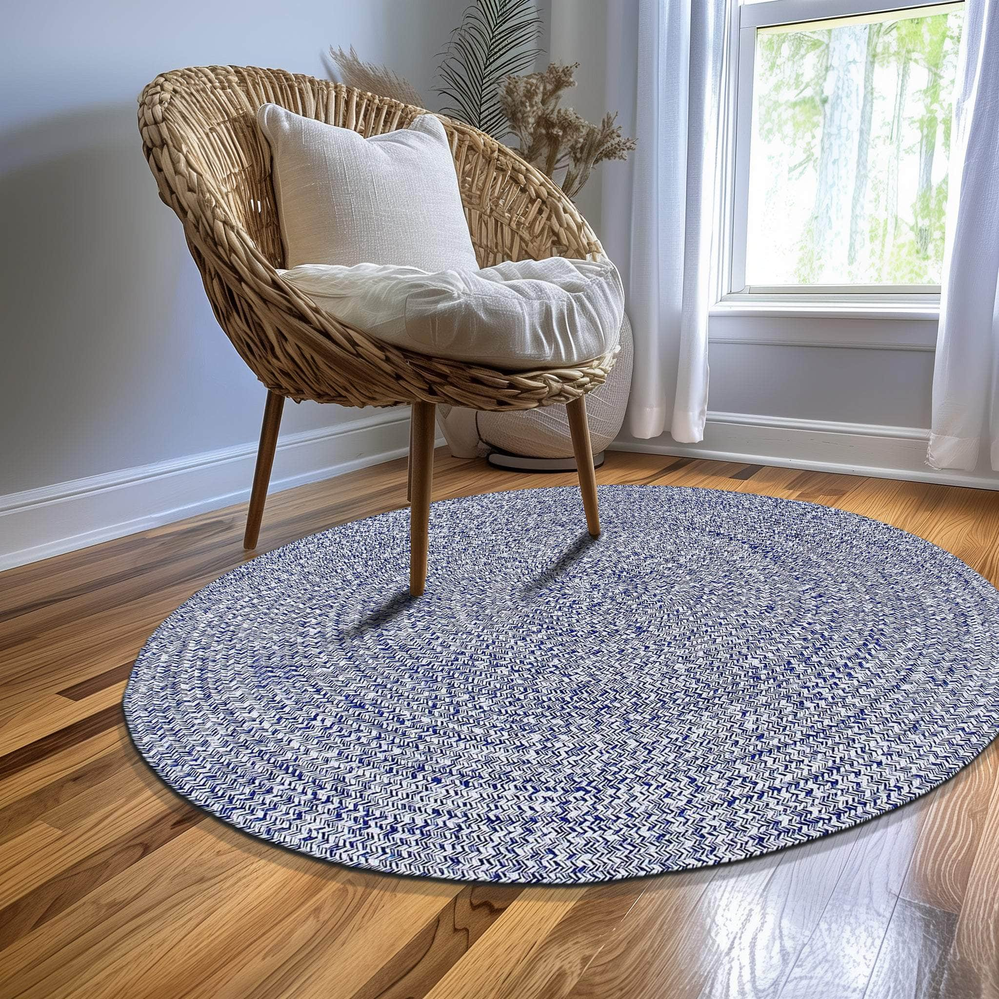 Blue & White Braided Rug Farmhouse Clearance #shape_Round