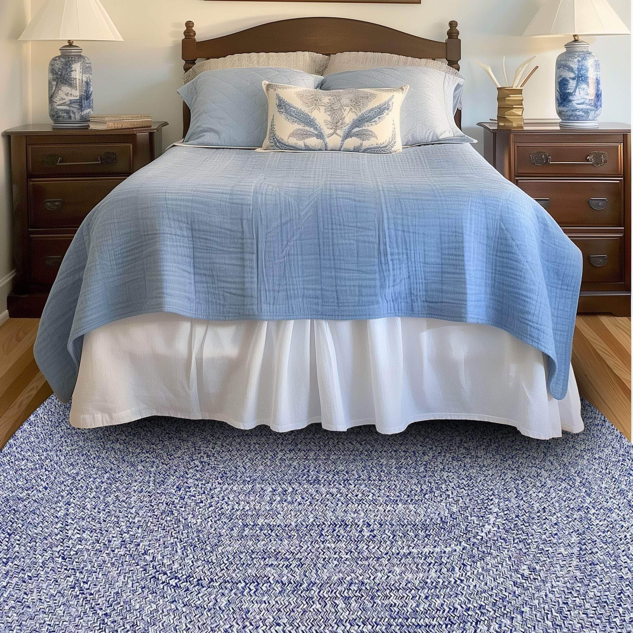 Blue & White Braided Rug Farmhouse Clearance #shape_Oval