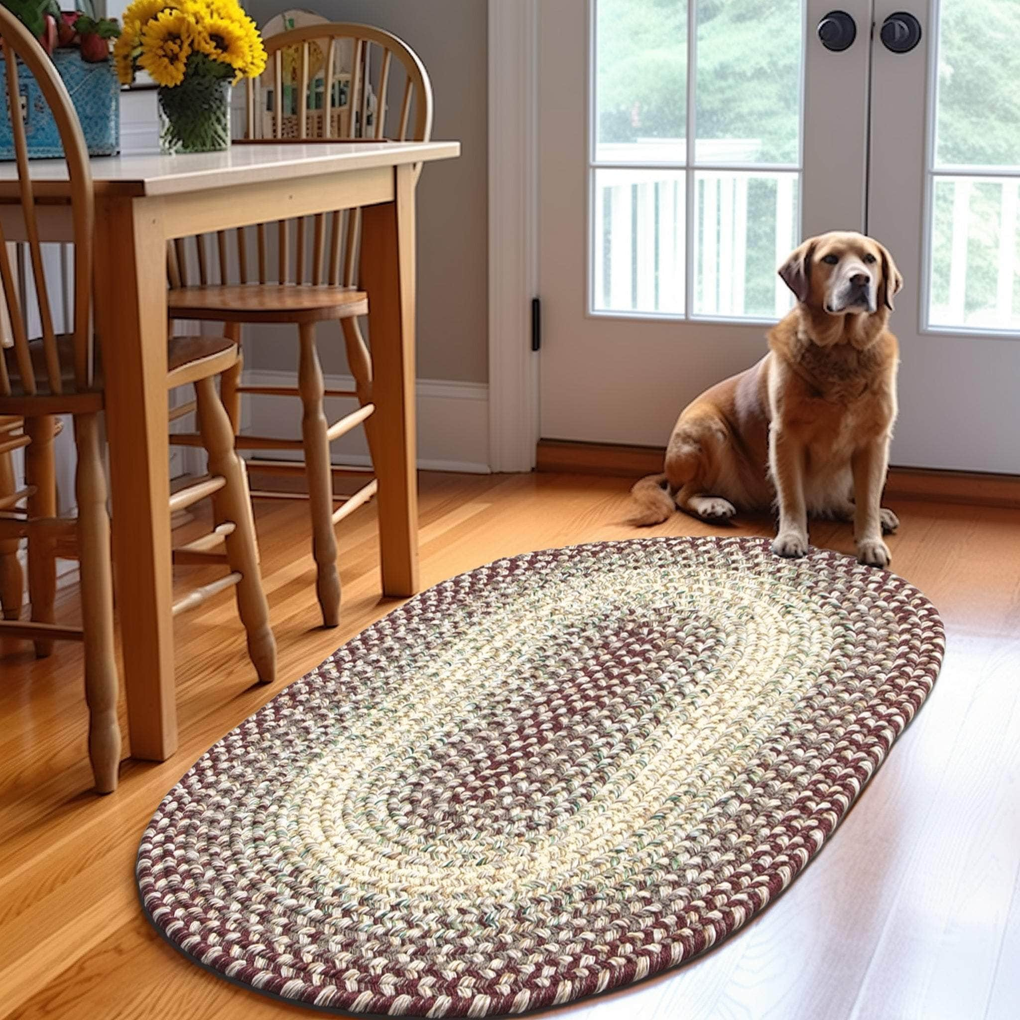 Ridgewood Indoor Outdoor Braided Rug #color_Burgundy