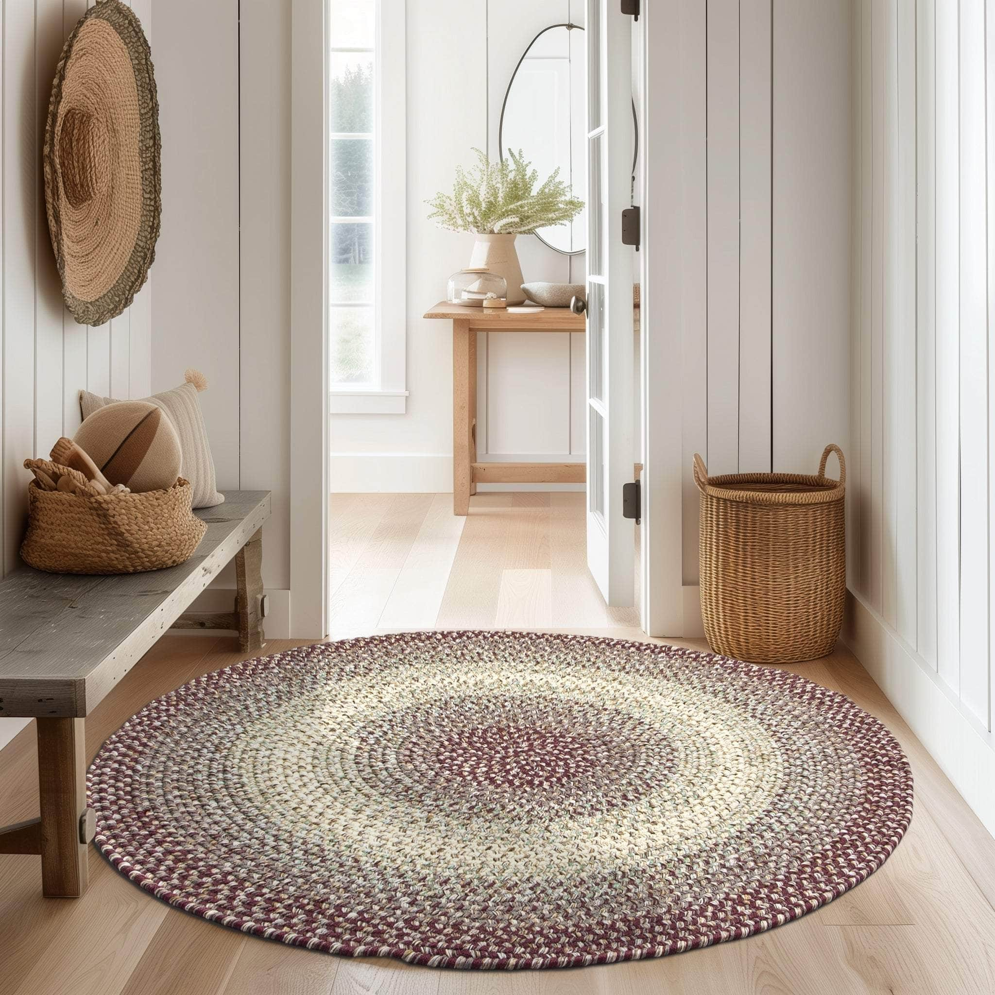 Ridgewood Indoor Outdoor Braided Rug #color_Burgundy